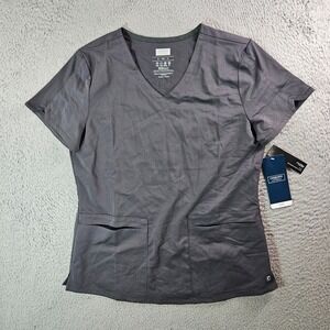 NEW Cherokee Scrub Top Coolmax Women Small CK837A‎ V-Neck Short Sleeve Gray